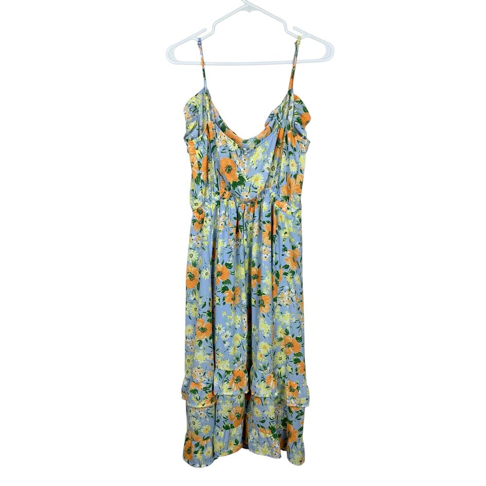 Sienna Sky Ruffle Midi Dress Blue Floral Summer Sundress Women's L - Picture 5 of 9